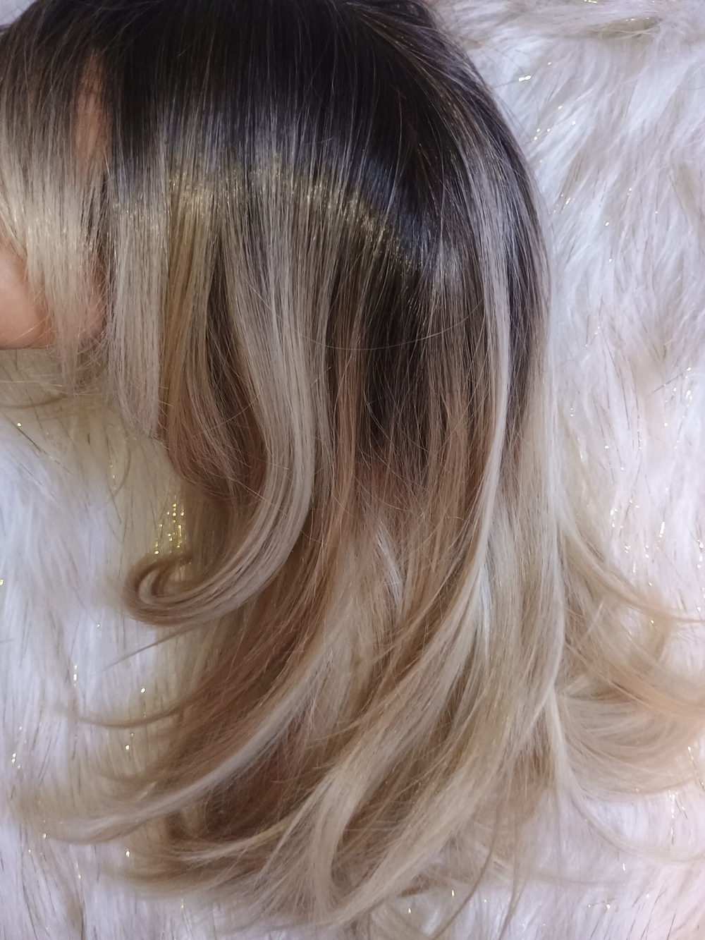 Natural Dark Root to Ash Blonde Ombre Women's Wig